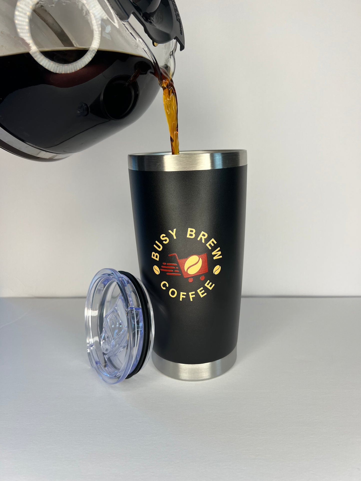 Black "Busy Brew Coffee" 20oz Tumbler