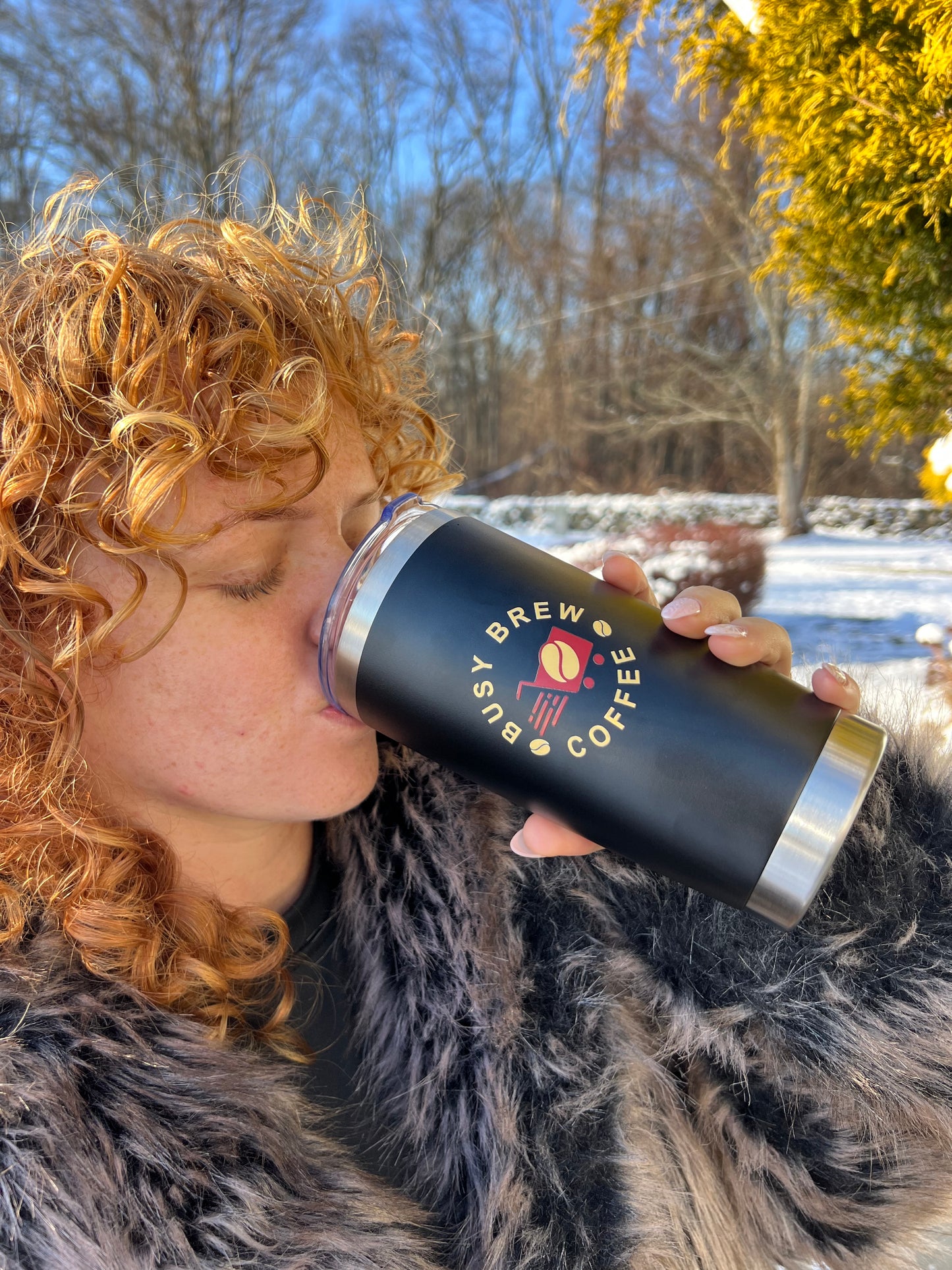 Black "Busy Brew Coffee" 20oz Tumbler