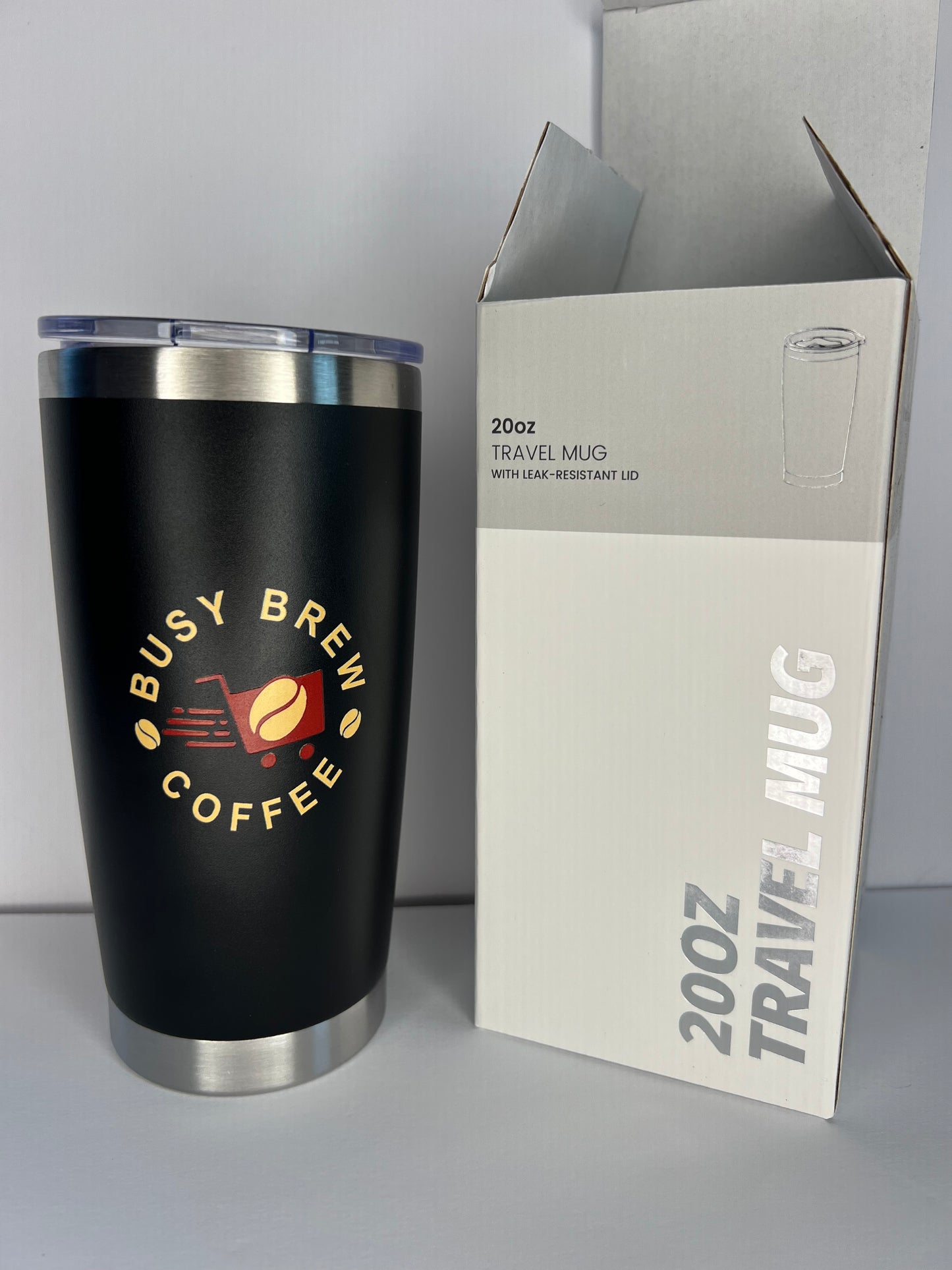 Black "Busy Brew Coffee" 20oz Tumbler
